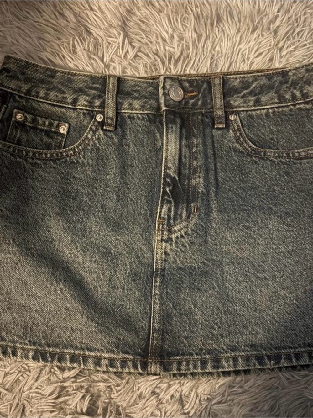 Pacific Sunwear Dark Wash Denim Skirt with Tan Label